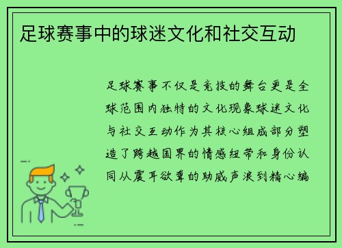 足球赛事中的球迷文化和社交互动